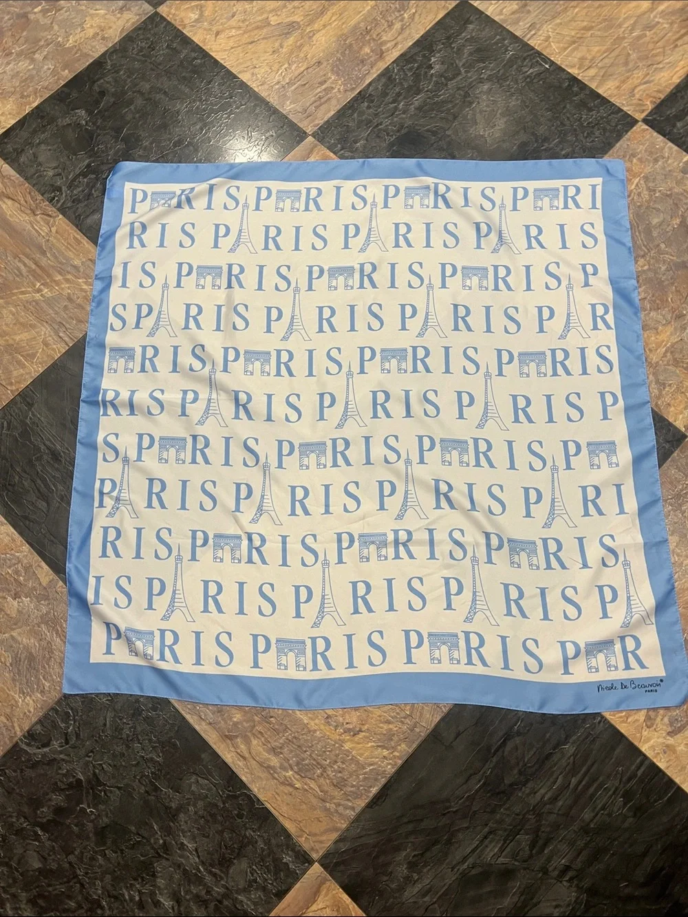 Paris Motif Light Blue & White Square Scarf